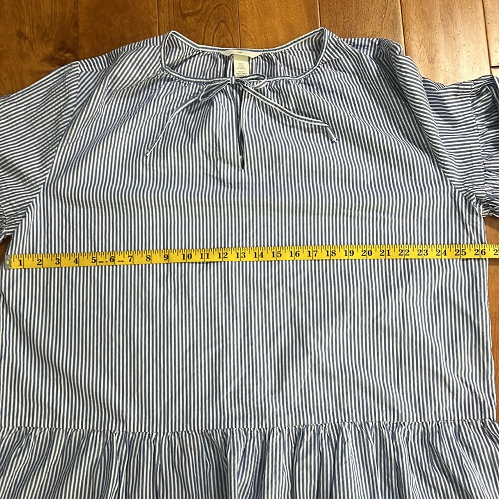 H&M Stripped Dress Size XL Blue Peplum Nautical Coastal Resort Travel Beach - Picture 5 of 12